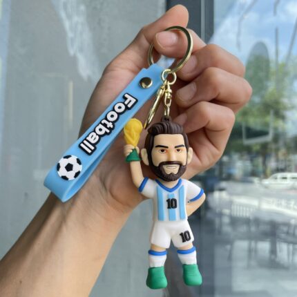 Messi #10 Argentina Football Keychain with World Cup Trophy