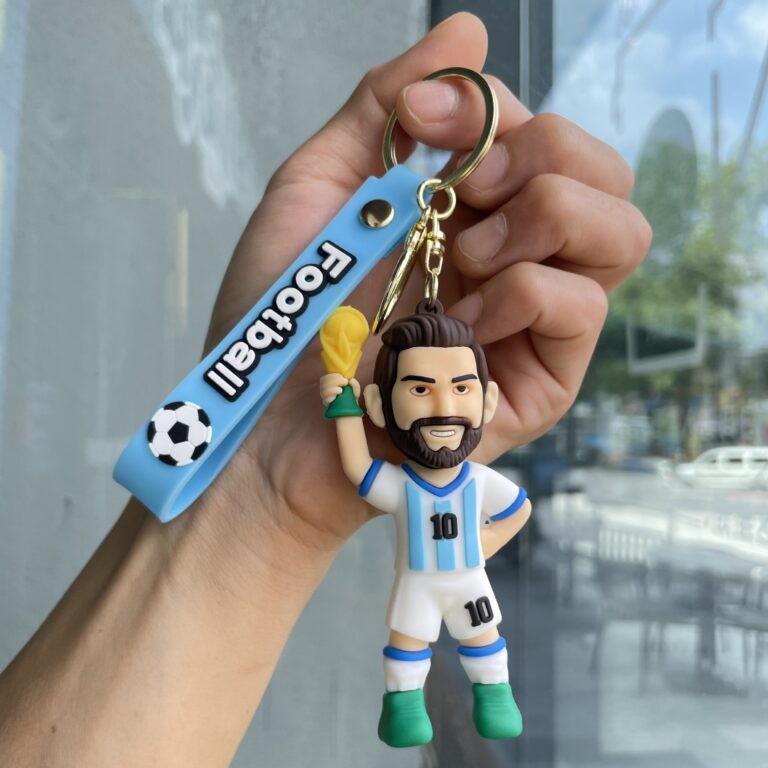 Messi #10 Argentina Football Keychain with World Cup Trophy